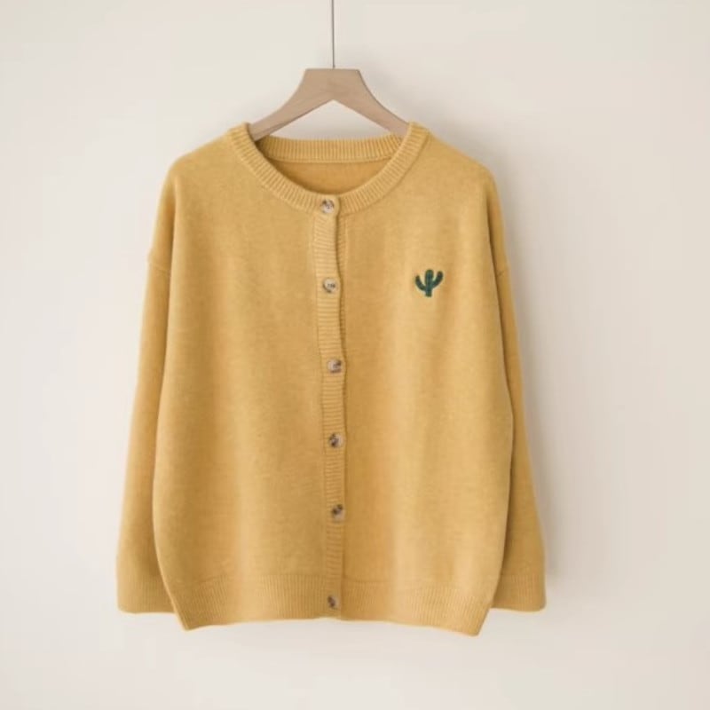 サボテンデザインシングルブレストカーディガン M1137