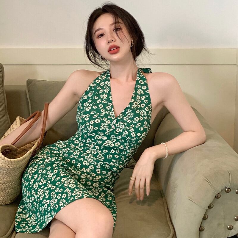 フローラルドレス サマーグリーンスカート ウェスト 夏物 花柄 ガールズファッション73975825249