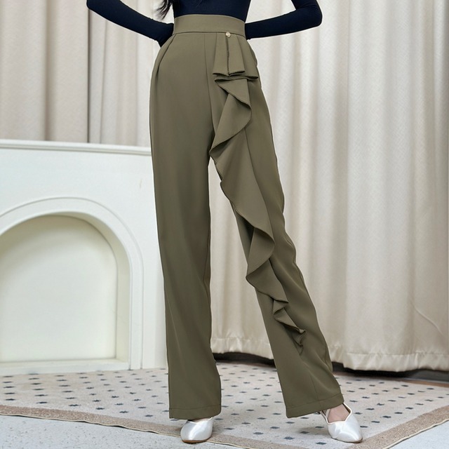 フリルディテール テーパード フルレングス ダンスパンツ 2col　D00198