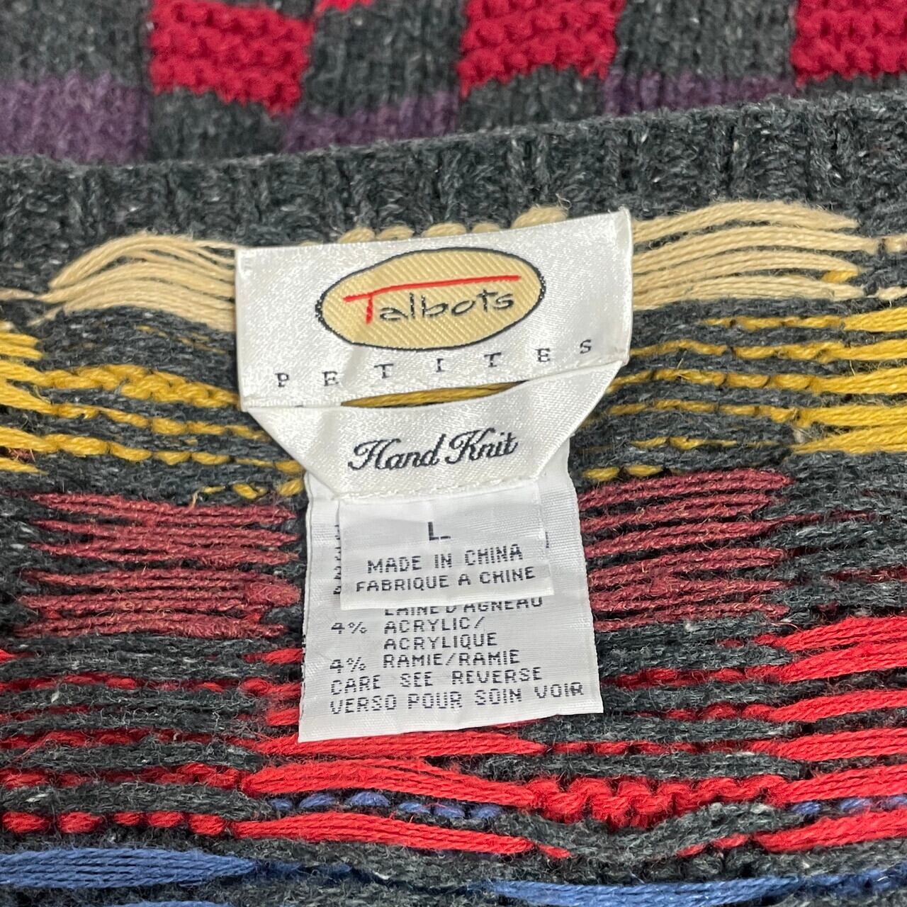 Talbots Petites パッチワーク 総柄 シルク コットン リネン ニット