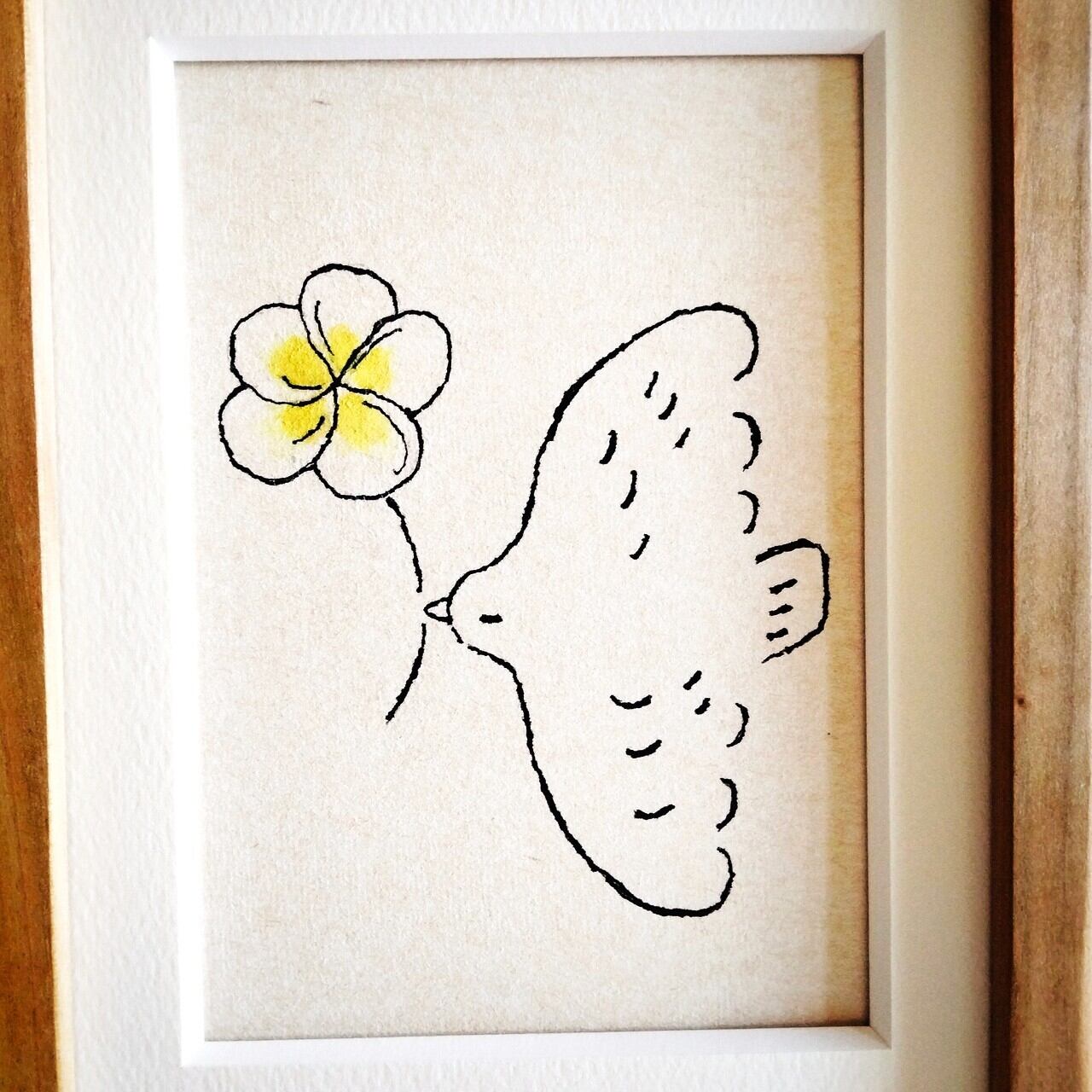 プルメリア 原画 ※木製額縁入り(2Lサイズ）花の絵・イラスト