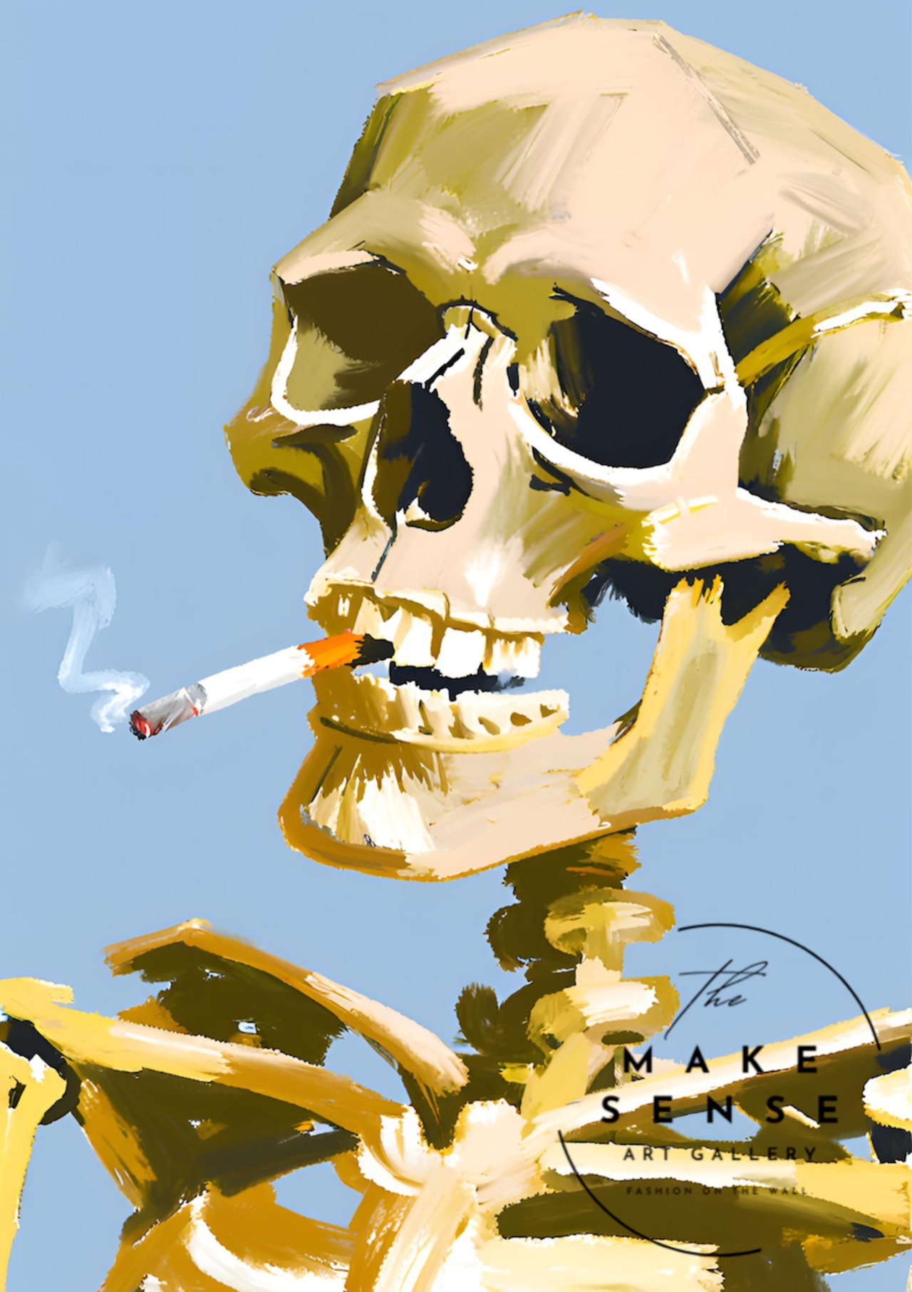 Smoker｜スカルと煙が織りなすダークポップアートポスター｜モノクロの余韻が漂うスタイリッシュなインテリアに最適A3ポスター