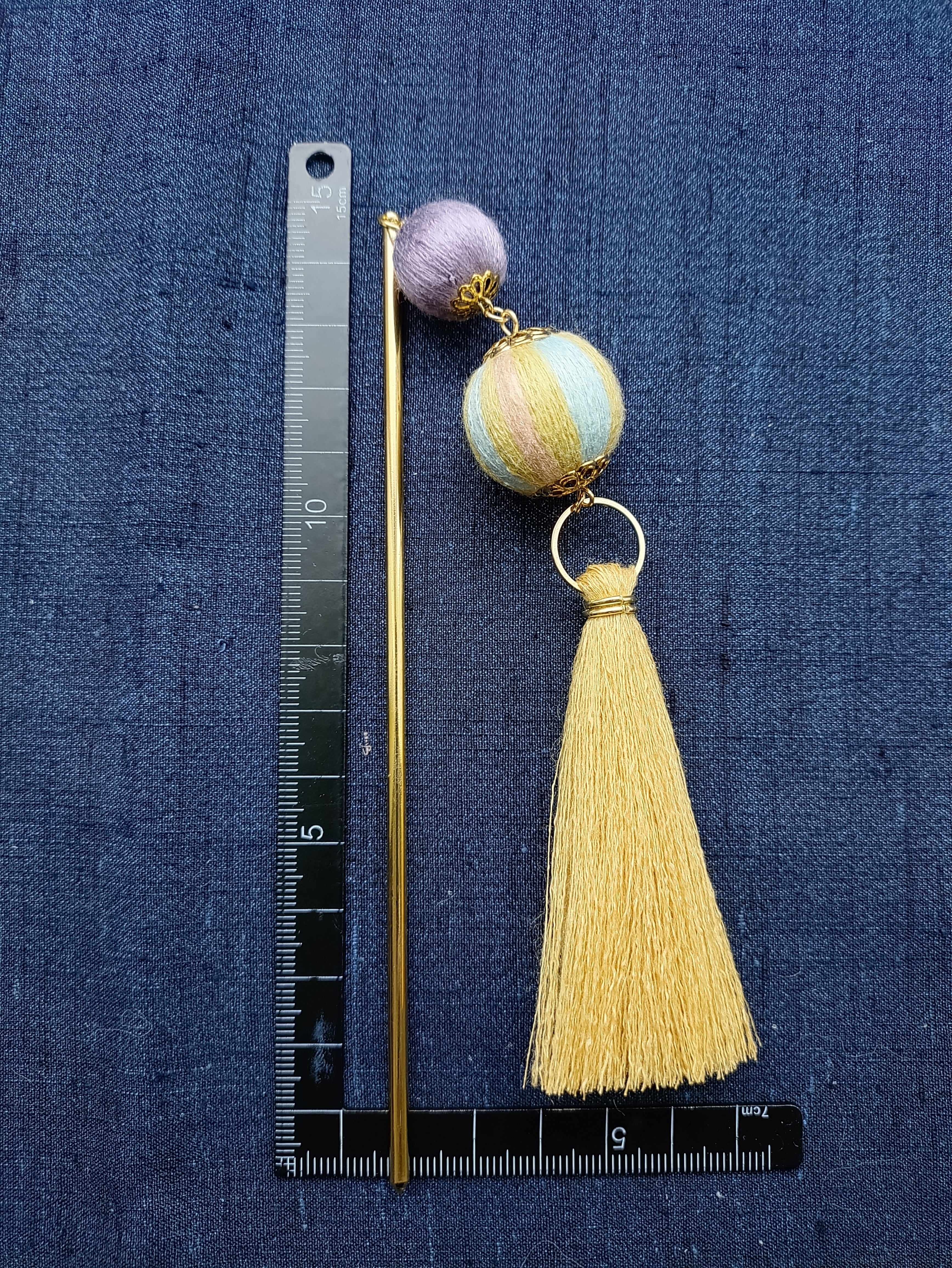 本場結城紬・手つむぎ糸(紬糸)の巻き玉とタッセルのかんざし | Pay ID