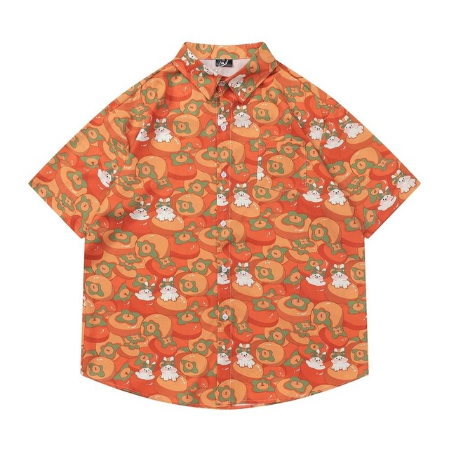 【UNISEX】CARTOON RABBIT FRUIT PRINT SHORT SLEEVE SHIRT M-18061