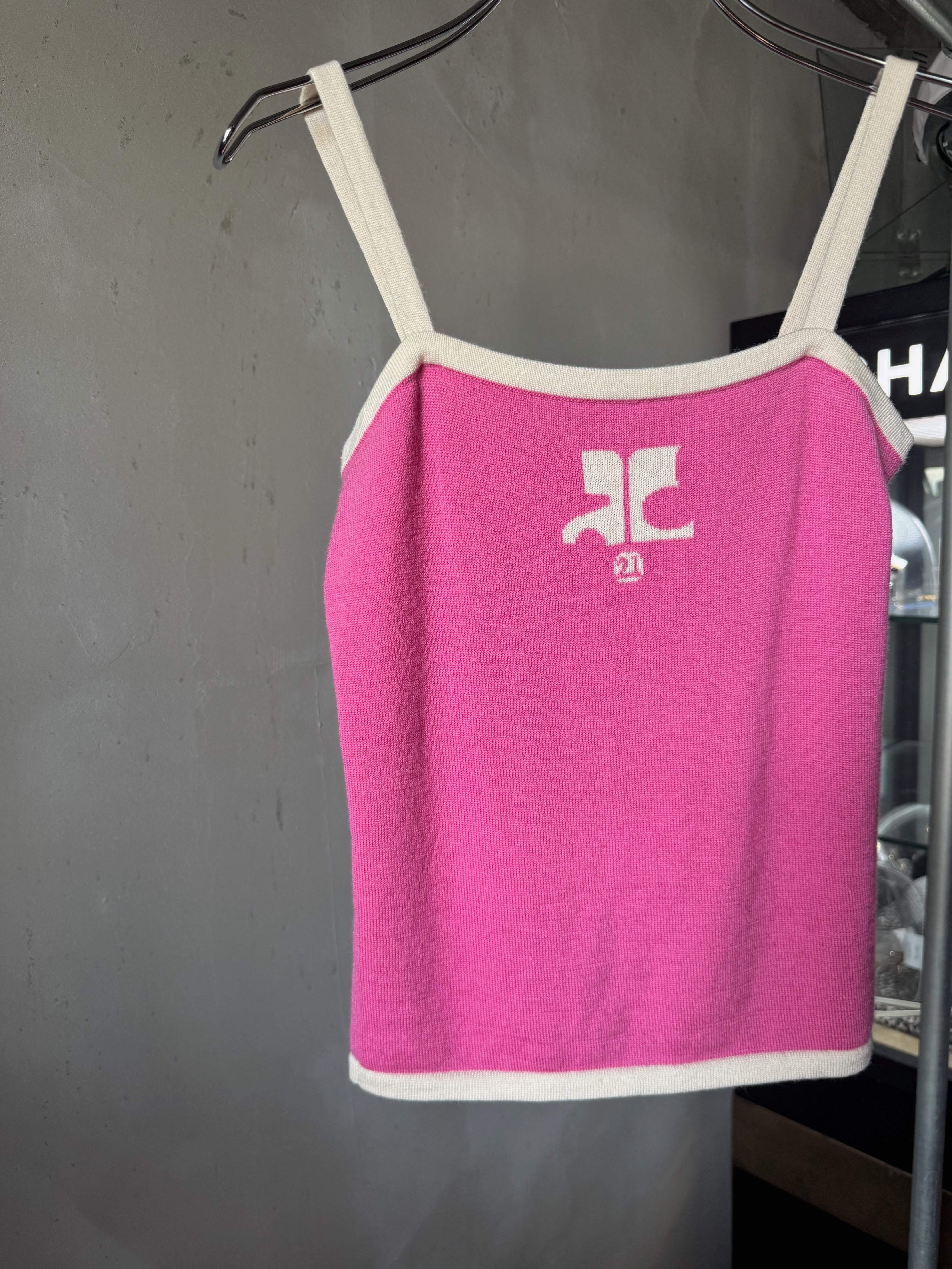 Courrèges 100% wool pink logo knit camisole