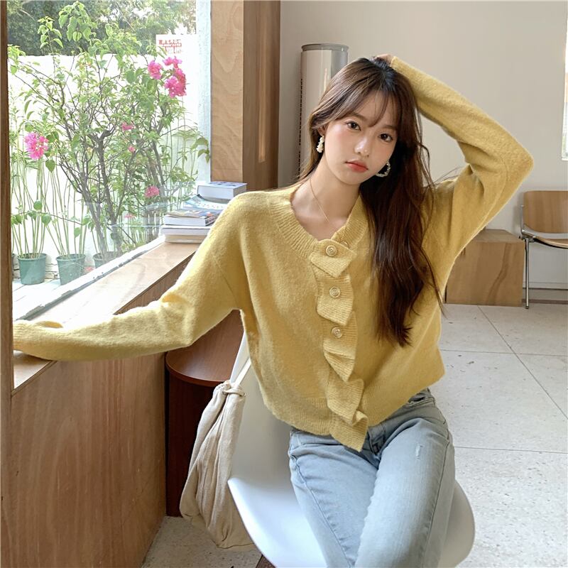 レースセーター ルーズカーディガンジャケット オータムニットトップス 秋物 ブラックストロベリース73201118826