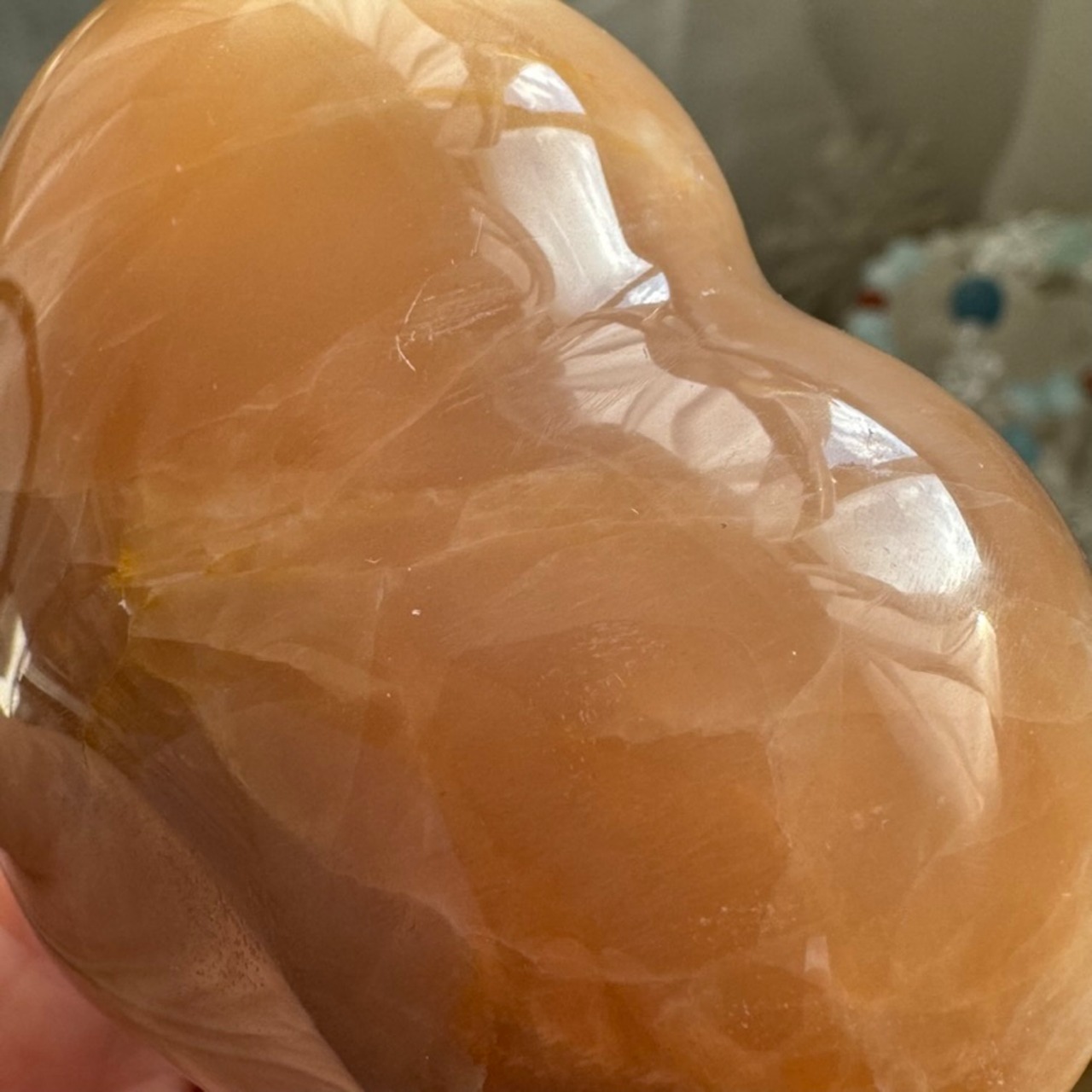 ピーチムーンストーンハート＊231158＊天然石ハート型＊天然石インテリア＊置き物＊インテリアストーン