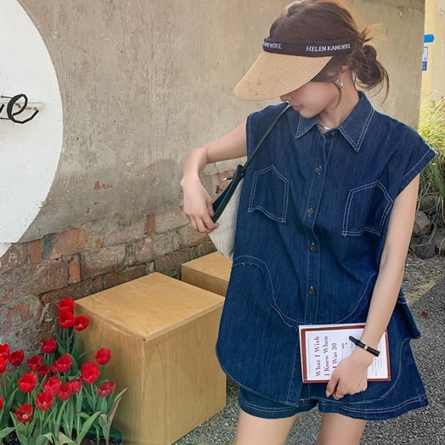 予約販売】セットアップ シャツ ショートパンツ デニム 上下