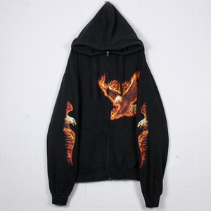 【Caka act2】Fire Eagle Print Design Loose Zip Up Hoodie