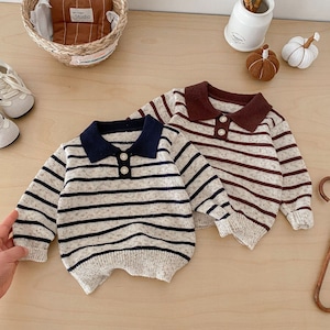 【春作】ポロデザインボーダー柄セーター