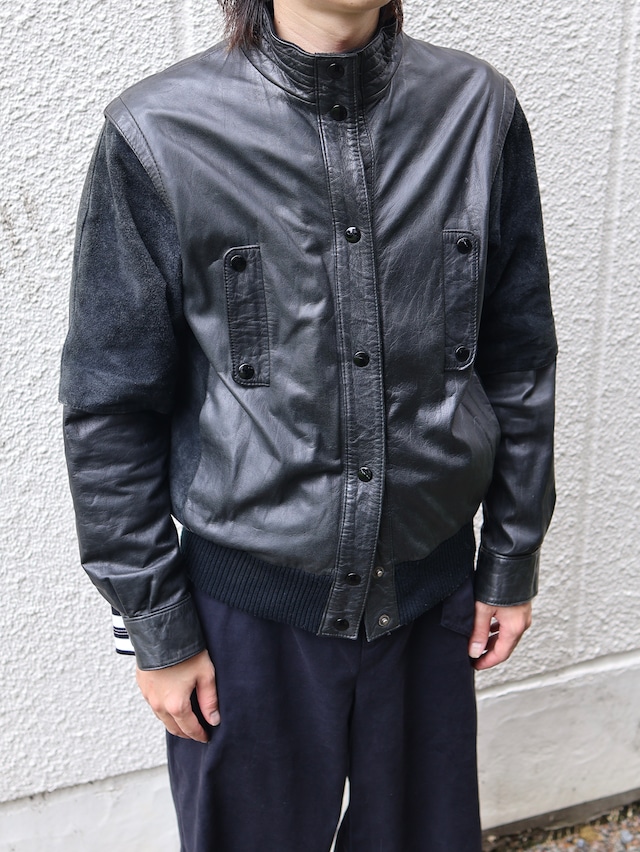 material switching leather blouson