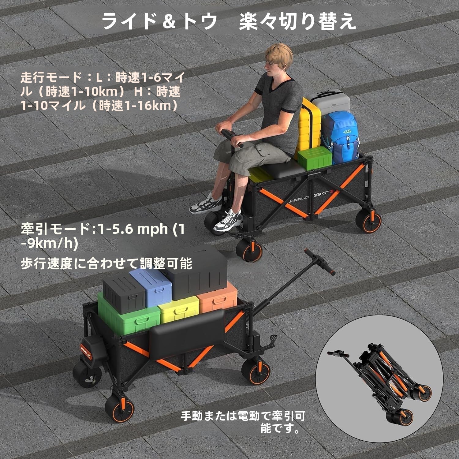 041.キャリーワゴン電動 坂道運搬 耐荷重250kg 航続30km ブレーキ付き