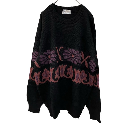 『 VINTAGE GRAND MONARCH Big Silhouette Flower Design Wool Knit Sweater』USED 古着  ヴィンテージ  グランドモナーク ビッグシルエット オーバーサイズ フラワー 花 総柄 デザイン ニット セーター