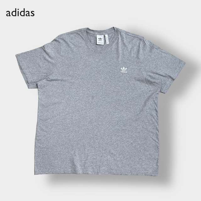 【adidas】2XL ビッグシルエット Tシャツ ワンポイント 刺繍ロゴ  トレフォイル グレー アディダス 半袖 夏物 US古着