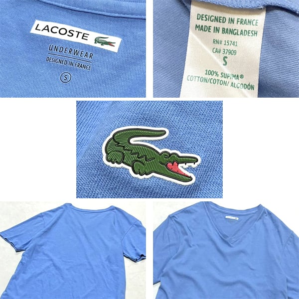 1点物◇ラコステLacoste水色VネックTシャツ古着メンズSMレディースOK