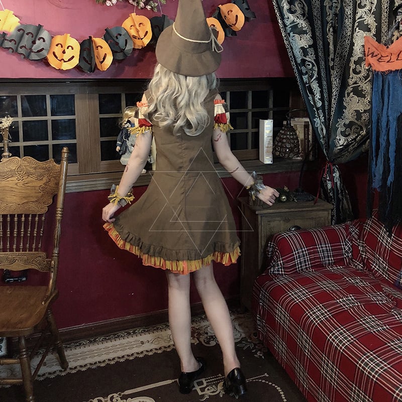 魔女 かかし ピエロ Lサイズ コスプレ ハロウィン 仮装 フルセット 可愛い