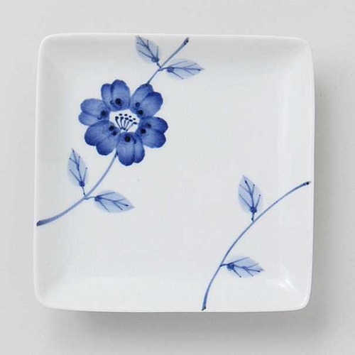 【食器】ラインフラワー　角プレート（波佐見焼）