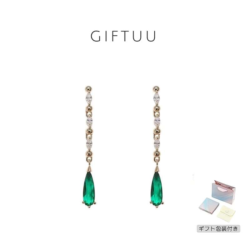 HY 244 . エメラルド ドロップ ピアス イヤーカフ 長め ジルコニア