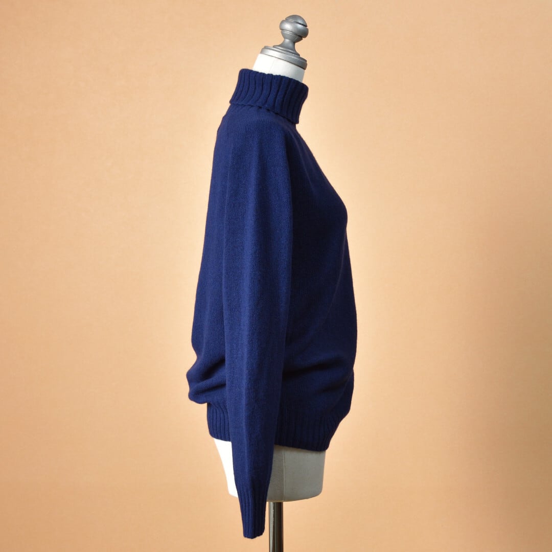 ARMEN アーメン  ラムウールポロネックラグランニット・ネイビー【送料無料】