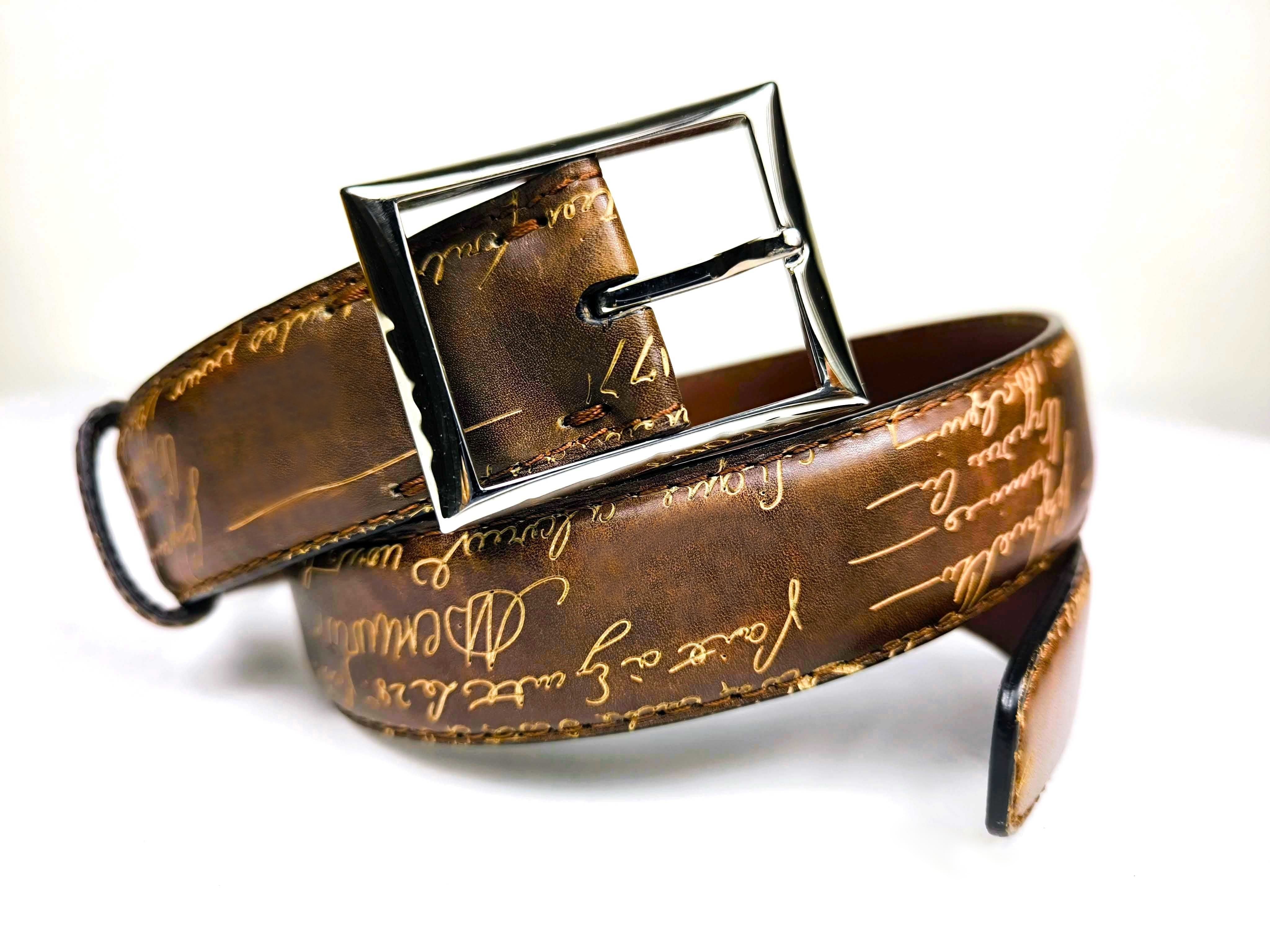 【希少】ベルルッティ カリグラフィー スクリット レザー ベルト ブラウン 【希少】ベルルッティ カリグラフィー スクリット レザー ベルト ブラウン