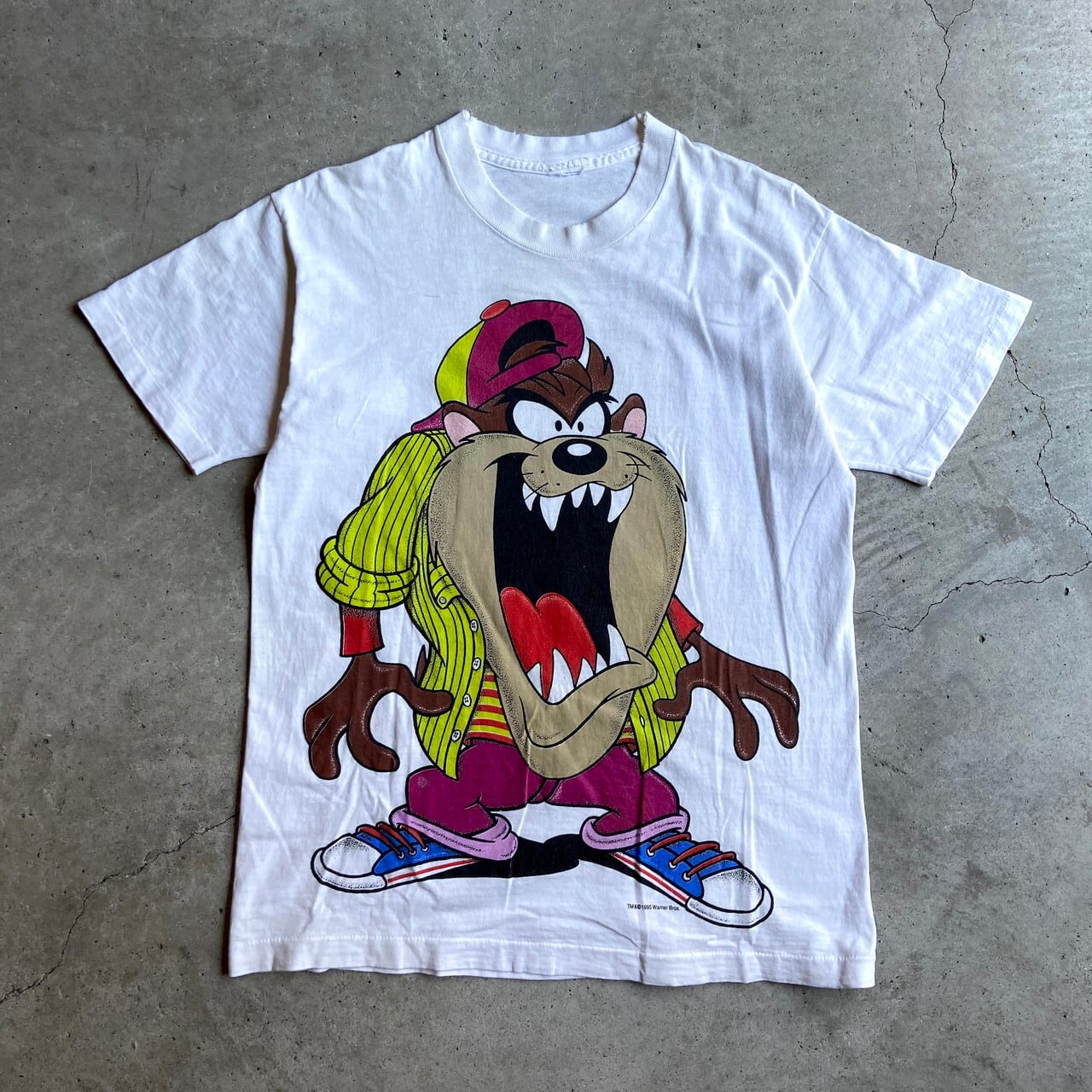 90年代 Usa製 ルーニーテューンズ タズマニアンデビル ビッグプリント キャラクタープリントtシャツ メンズm相当 レディース 古着 Warner Brothers ワーナーブラザーズ Looney Tunes 90s ビンテージ ヴィンテージ ホワイト 白 Tシャツ Sa24 Ss27 Cave 古着