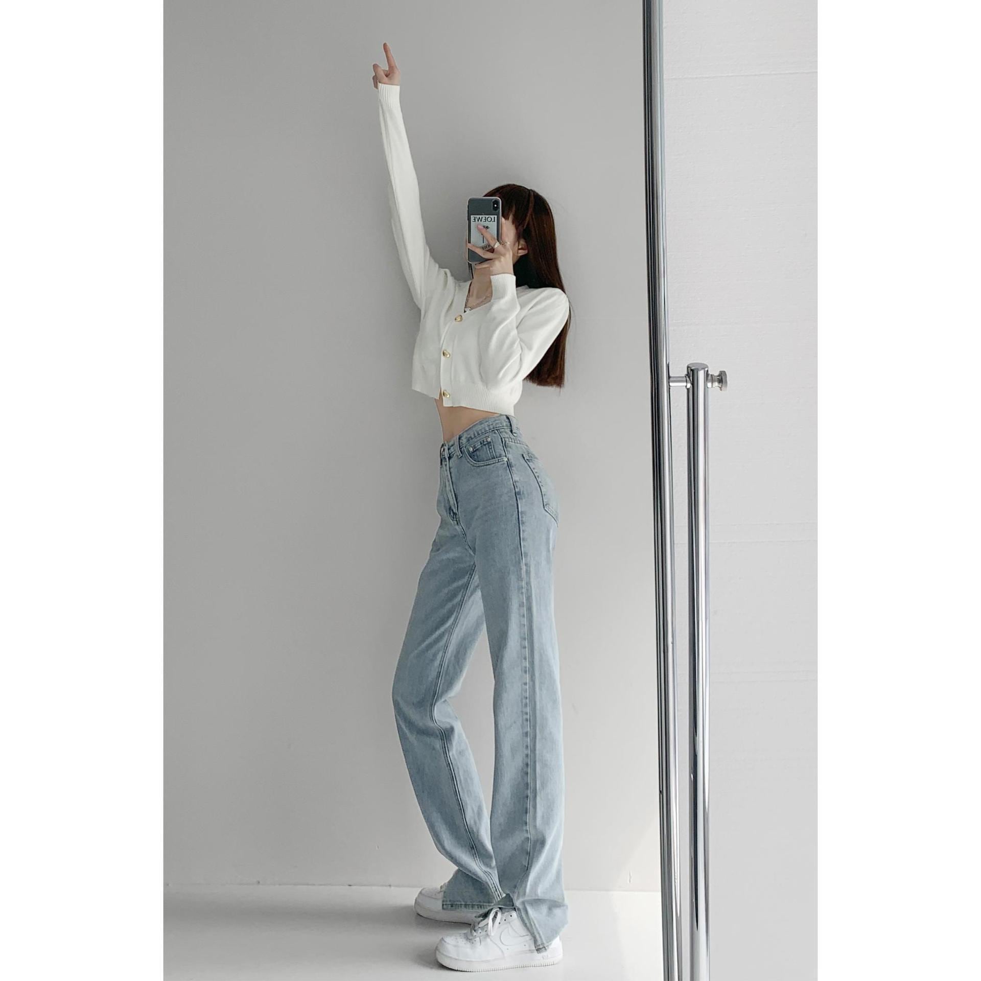 【新作】【送料無料】 HyunA ジーンズ女性の春夏の新しいスタイルのルーズストレートパンツ古い痩身ハイウエストドレープフロアモップパンツイントレンド 0377996332505