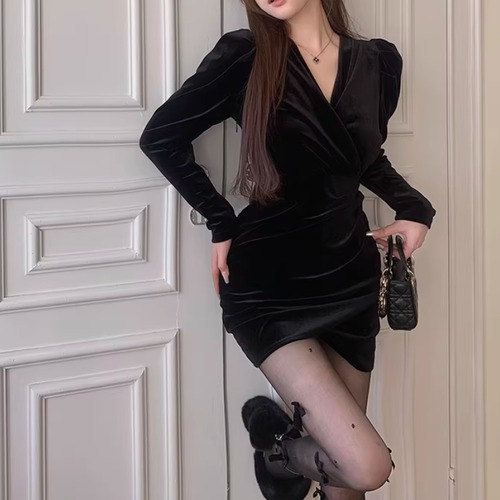 ベロアカシュクールミニワンピ ・74645