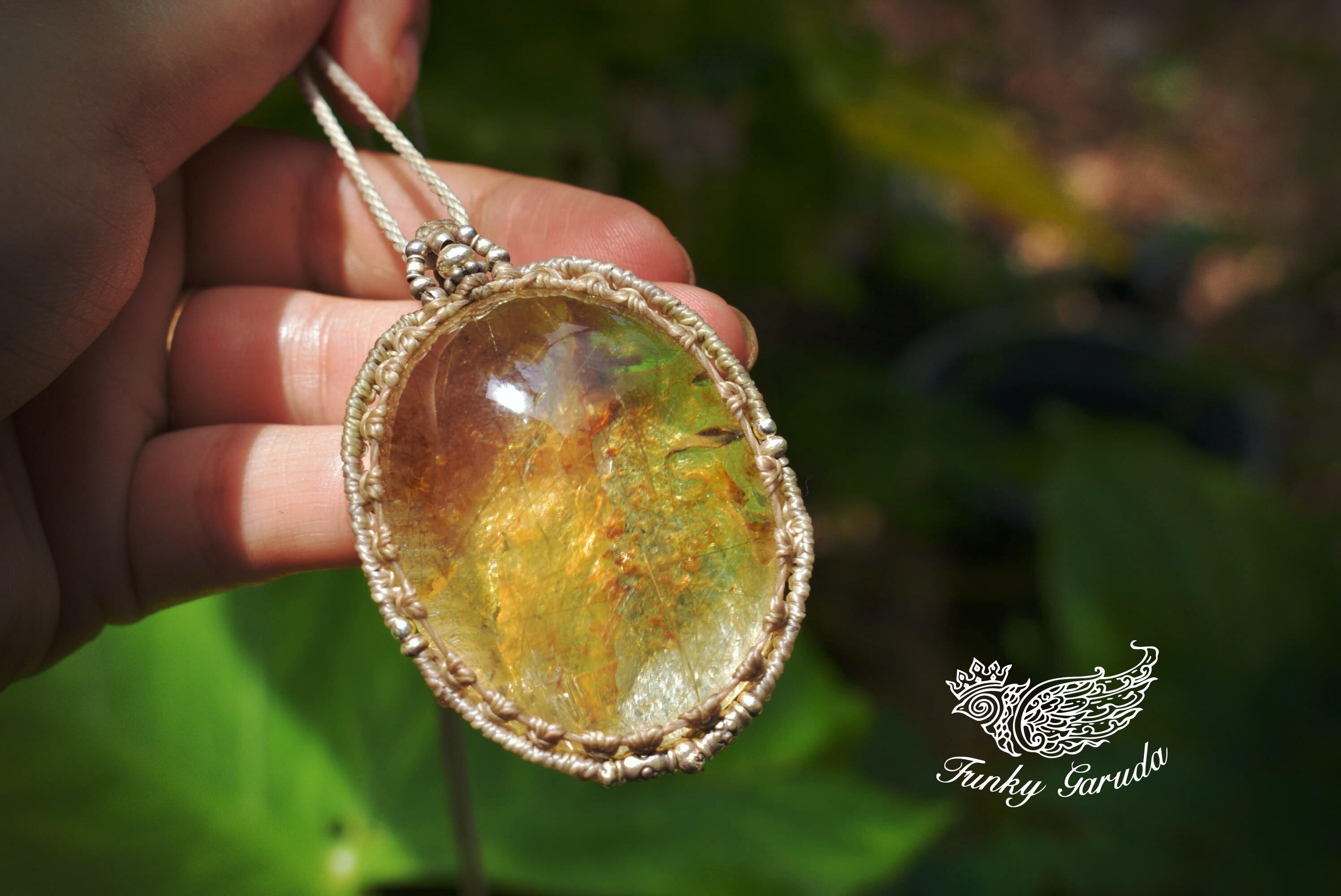 大粒ルチルMix★リモナイトクォーツ マクラメペントgarm108