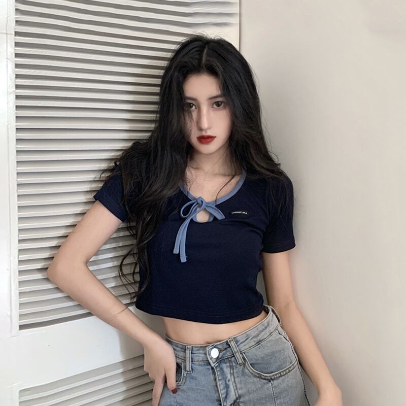 スプリングショートトップス サマーレディース シャツ 春物 夏物 Tシャツ スーパーモール21663258956