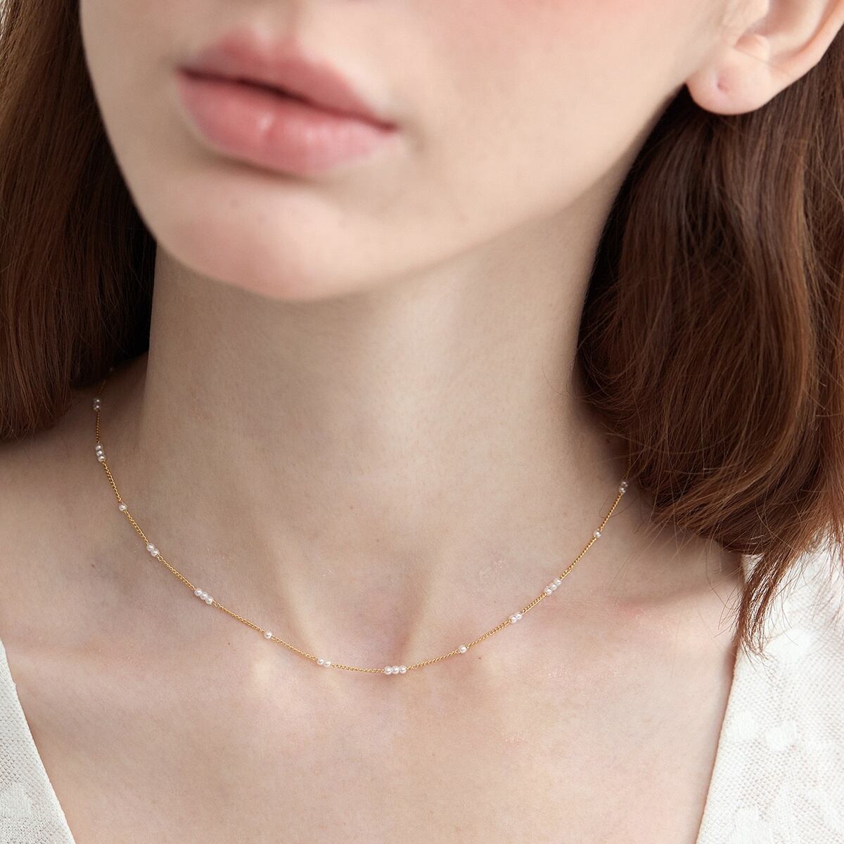 mini pearl chain necklace m-0058