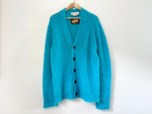 2022AW MARNI FUZZY-WUZZY Mohair cardigan L-BLUE MADE IN ITALY