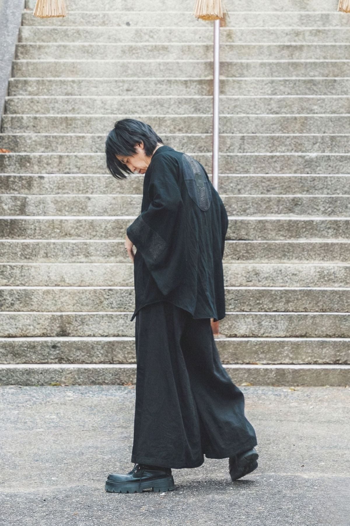 Web限定｜完全受注生産】Kimono Denim Shirt -黒蛇革×黒蛇DENIM-｜神龍