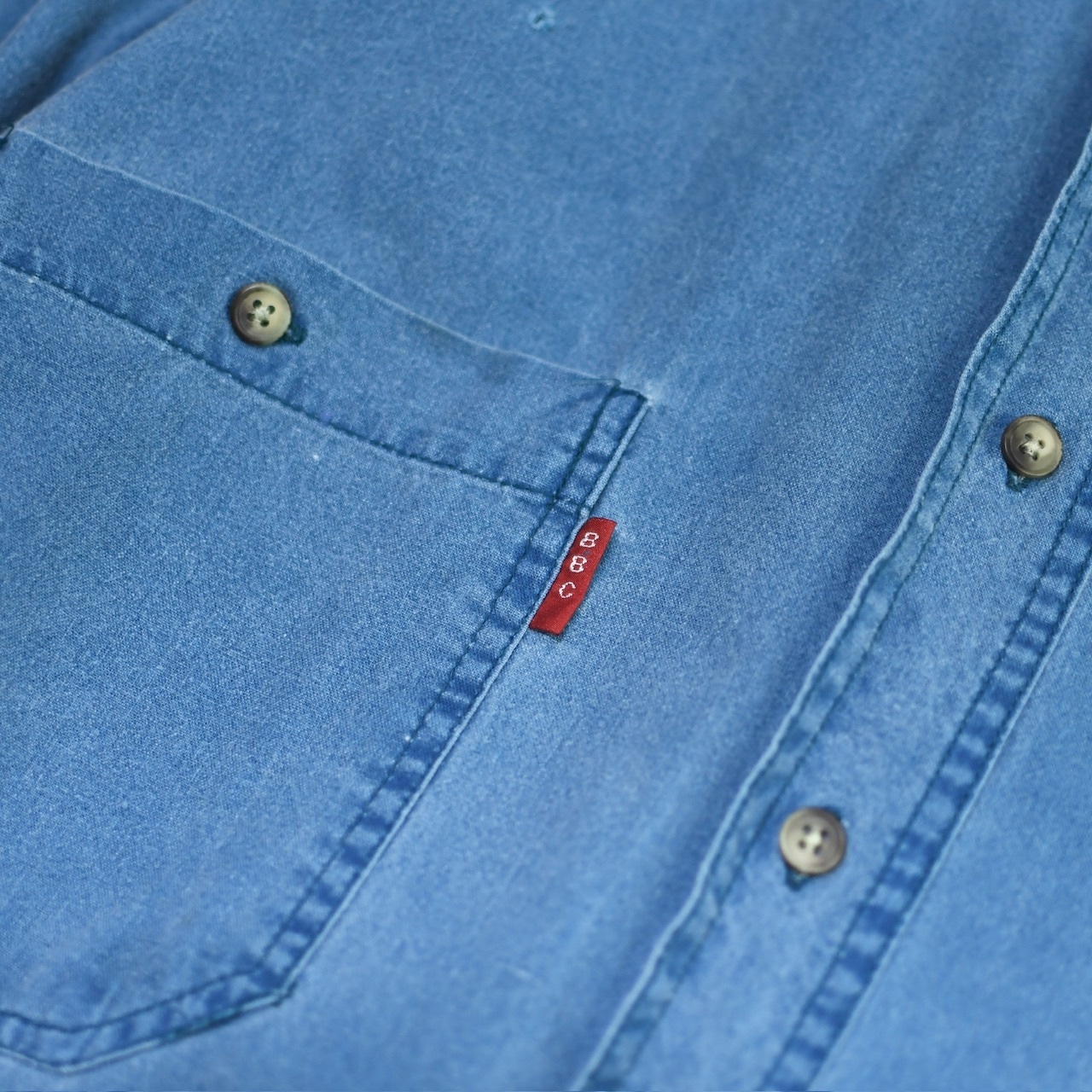 fade blue double pocket plain weave cotton shirt