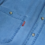 fade blue double pocket plain weave cotton shirt