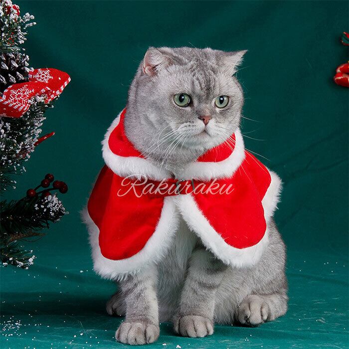 猫の服 クリスマス マント 帽子付き サンタ コスプレ かわいい 暖かい