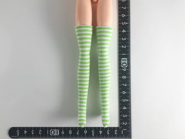ドールアクセサリ 1/6 女性用 靴下 ストッキング 緑白縞 TKDG23G85-24 - 画像1