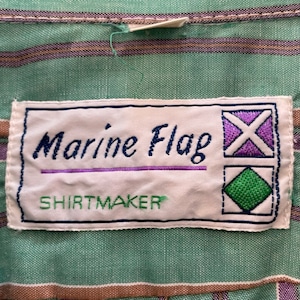 【MarineFlag】ストライプ マルチカラー 半袖シャツ ボタンダウン 爽やか くすみカラー US古着