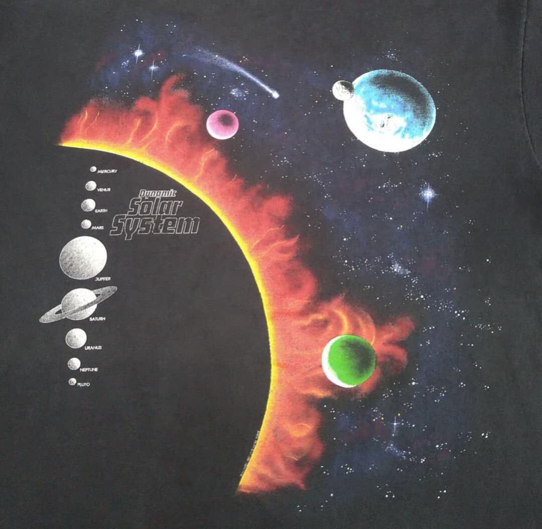 90s Dynamic Solar System 宇宙 惑星 tシャツ フェード