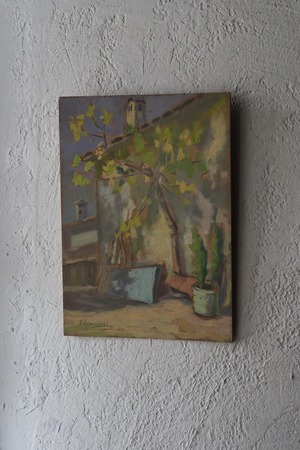イタリア 明るい時を刻む油絵-vintage oil painting