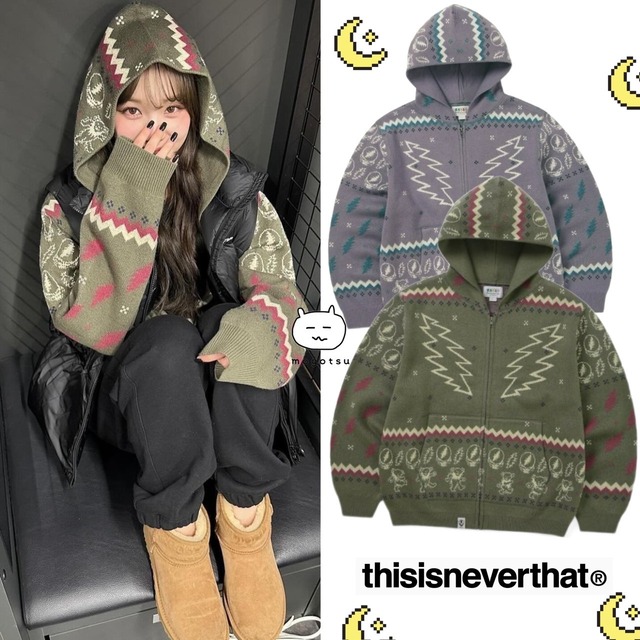 ★LE SSERAFIM チェウォン 着用！！【thisisneverthat】GD Iconography Knit Zip Hoodie - 2COLOR