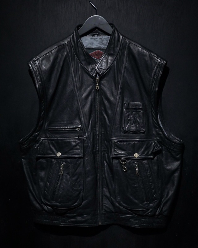 【WEAPON VINTAGE】Multiple Pocket Gimmick Design Loose Leather Vest 