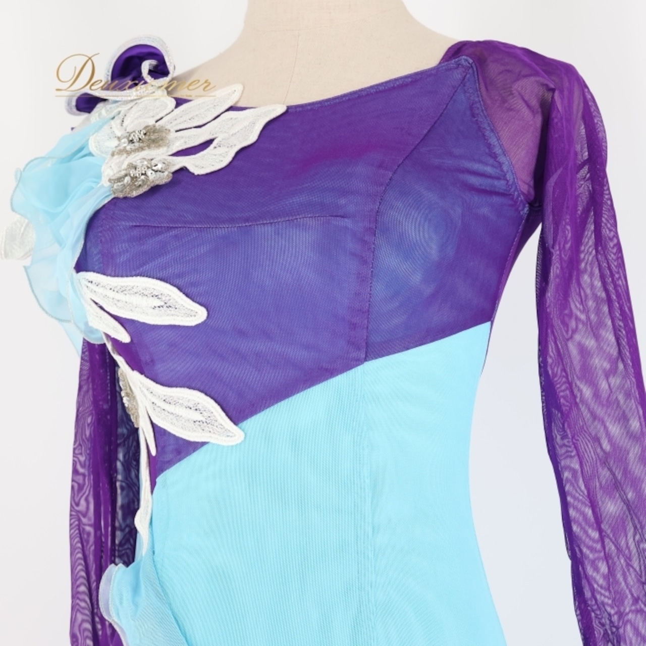 社交ダンス 衣装 スタンダードドレス ワンピース ドレス ブルー系 パープル系 セキネ SEKINE 日本製 紫 水色 フリル レース デモ 競技 パーティ 発表会 かわいい フォーマル ダンスパーティ 舞台衣装 おしゃれ ふんわり パーティー衣装 ダンス衣装