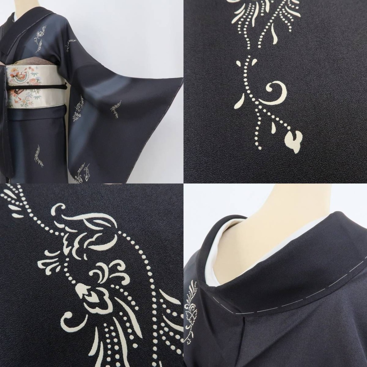 新品 越後印伝 山野草木染 着物 仕付け糸付 正絹“点描の如く花開き颯爽 