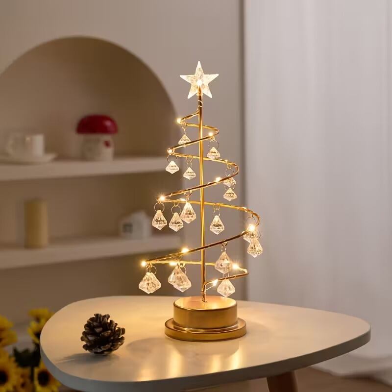 クリスマスツリーランプ 置物 オブジェ メタリック クリスタル きれい