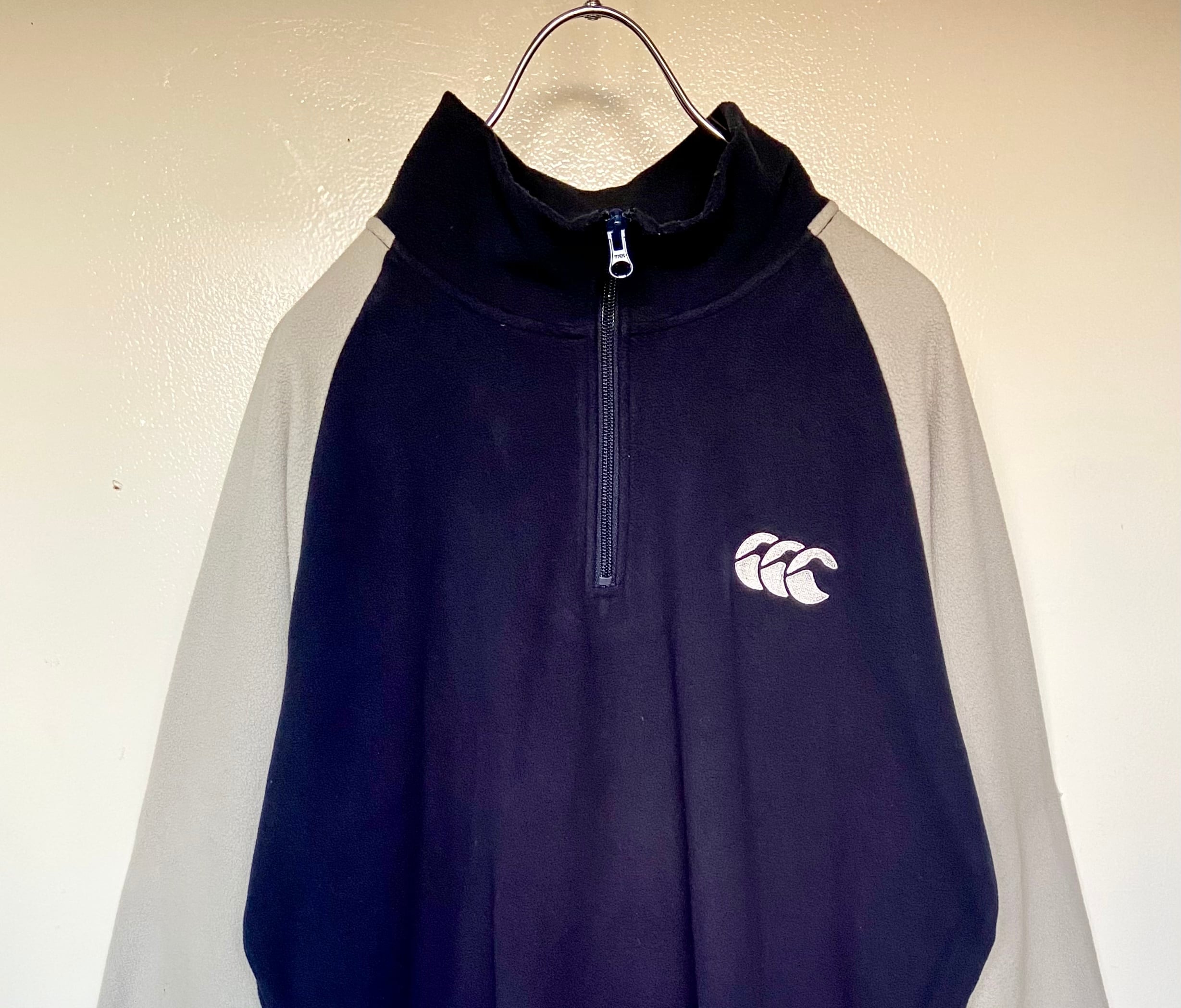 90s古着 カンタベリー 刺繍ロゴ フリース ハーフジップ 紺 ネイビー