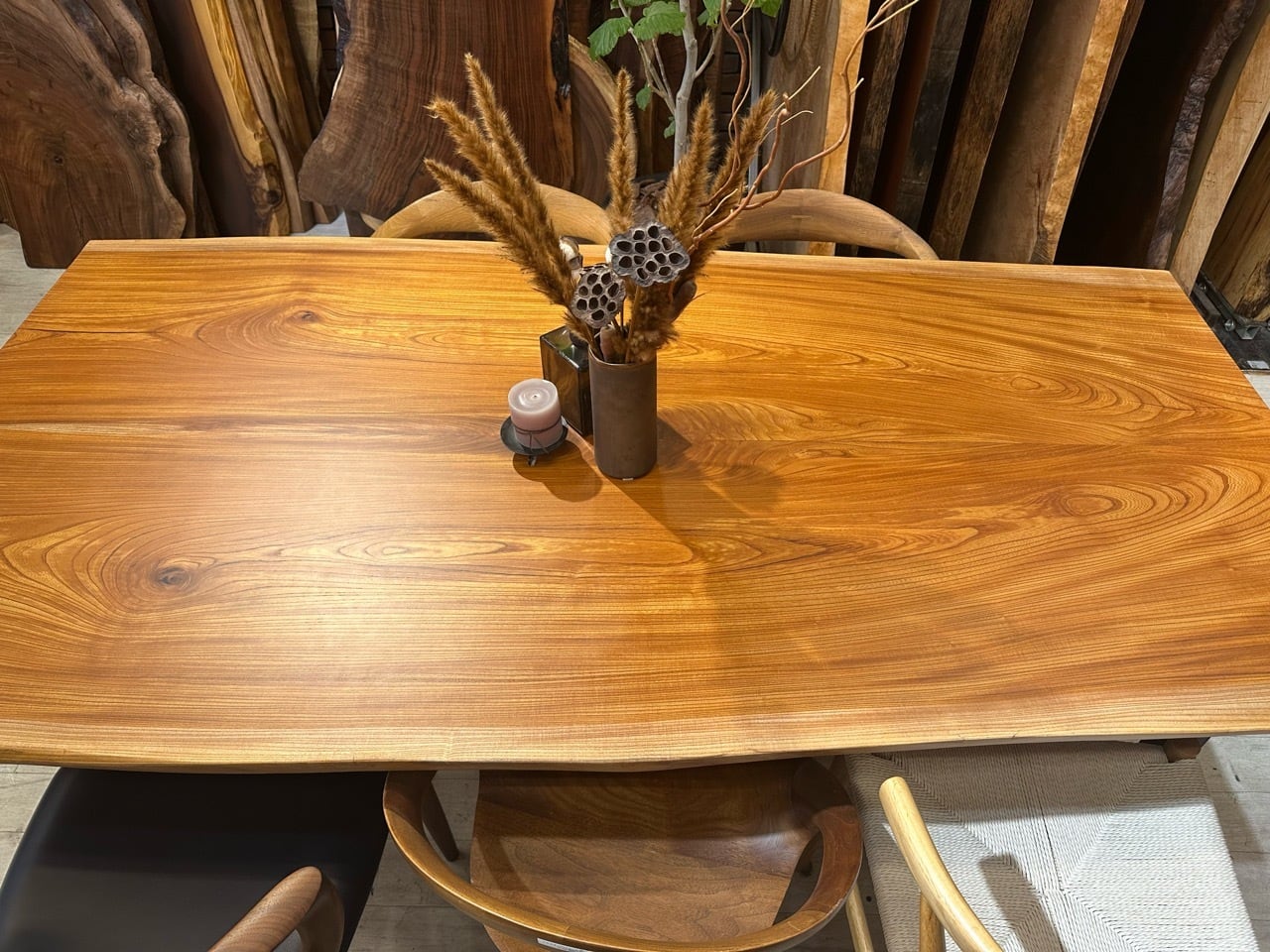 欅（ケヤキ）ブックマッチ_2000×930-1070×40_浅草本店_テーブル天板/一