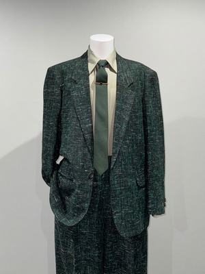 [SETUP] vintage tweed suit - single jacket × wide tuck trousers / green