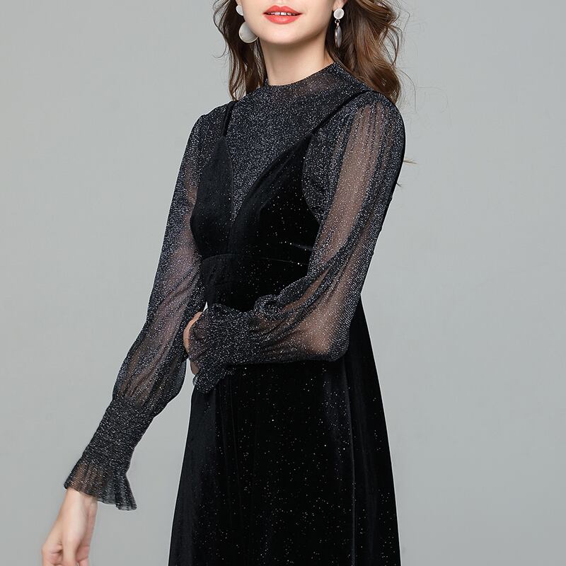 トップス グリッター シースルートップス ロングカフス ラッパ袖