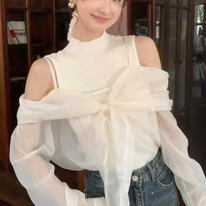 【送料無料】 ブラウス 2色 セーター 2点セット トップス 長袖 ノースリーブ Aライン フレア プルオーバー リボン 透け感 シースルー 薄手生地 無地 かわいい 大人可愛い 大人女子 こなれ感 シンプル カジュアル 大人 上品 おしゃれ お洒落 ラフ コンサバ エレガント フェミニン ガーリー シック デート お出かけ お茶会 女子会 休日 授業参観 春 夏 女性用 レディース 着回し プチプライス カラバリ デイリーユース 普段使い ファッション キャミソール コーデ スタイル 楽ちん 垢抜け