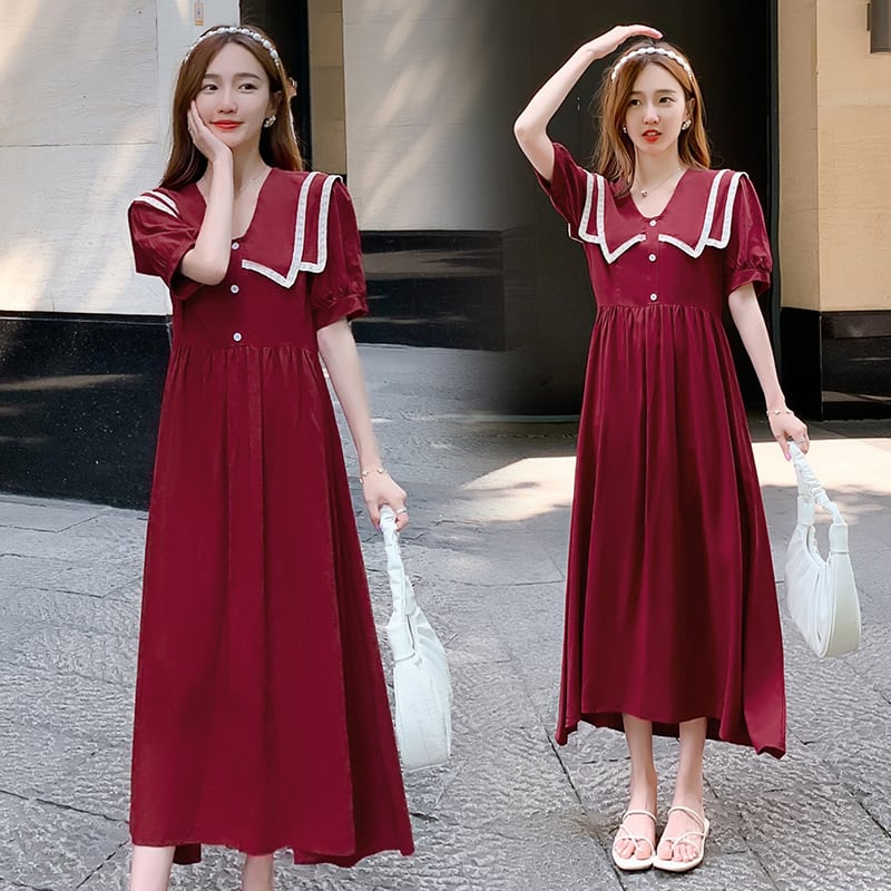 【新作】【送料無料】 マタニティウェア2020夏の新しいファッションダブルレイヤードールカラードレスバージョンミドル丈で年齢を減らすマタニティドレス-アリババ サマー 夏物 expec281453734706